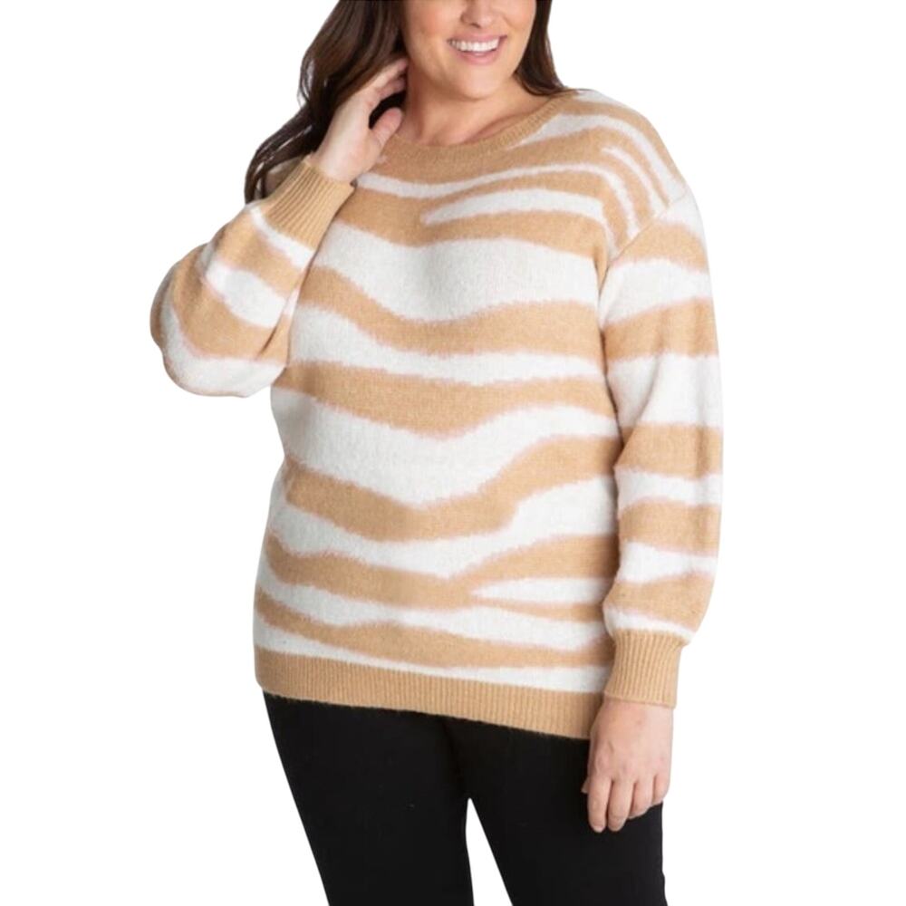 Adyson Parker Zebra Print Sweater 1X NWT Camel Pink Cream Animal Print Knit